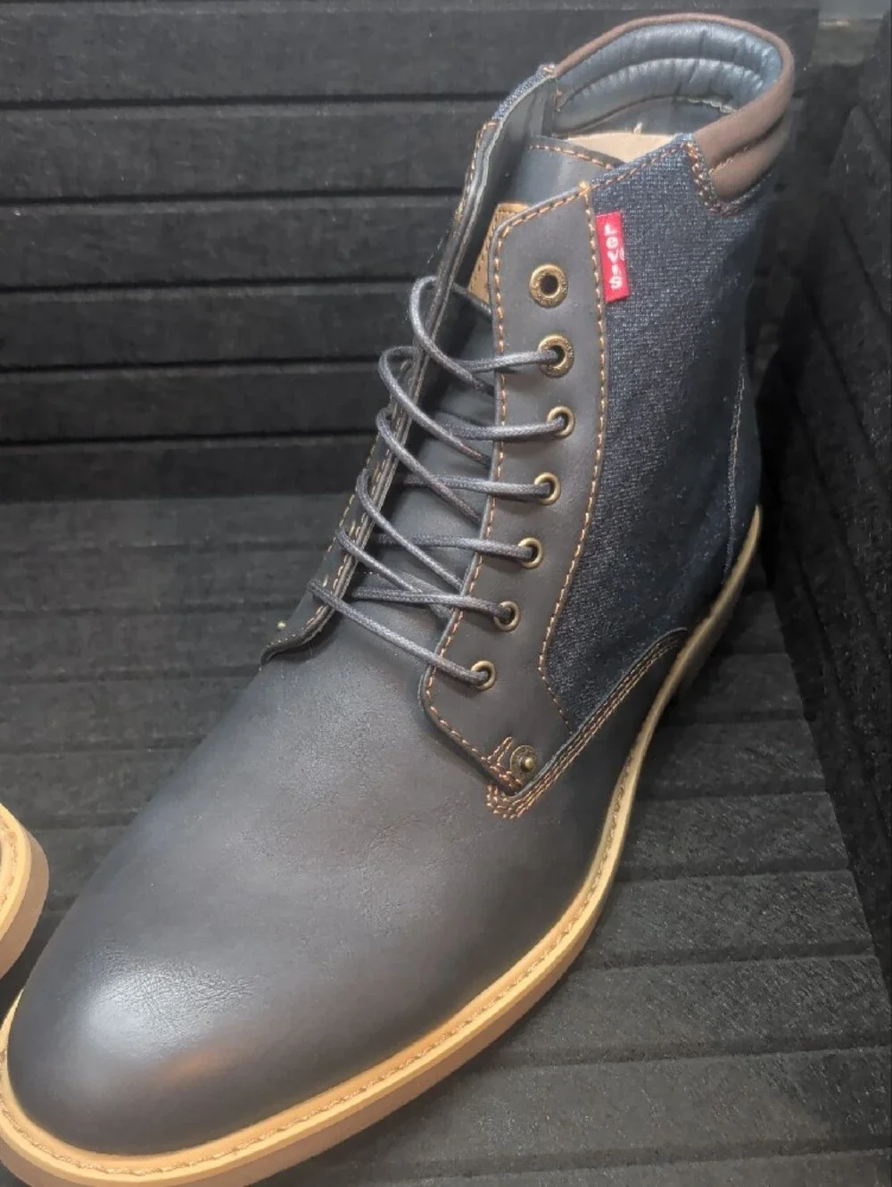 Levi's Gray Leather and Denim Chukka Boots with Tan Sole